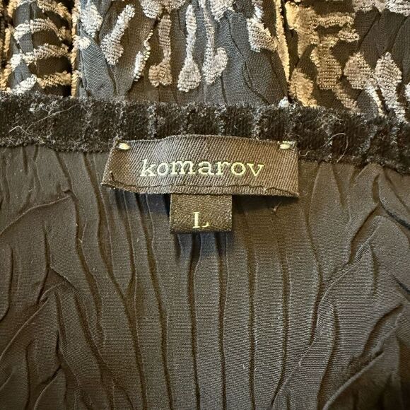 Komarov Black and Gray Velvet Flocked Wrap Dress Size L - Picture 9 of 16